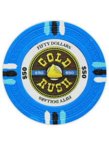 $50 Light Blue - Gold Rush Clay Poker Chips