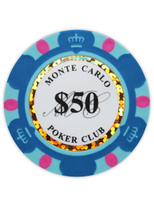 $50 Light Blue - Monte Carlo Clay Poker Chips