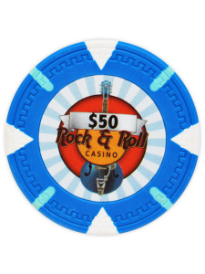 $50 Light Blue - Rock & Roll Clay Poker Chips